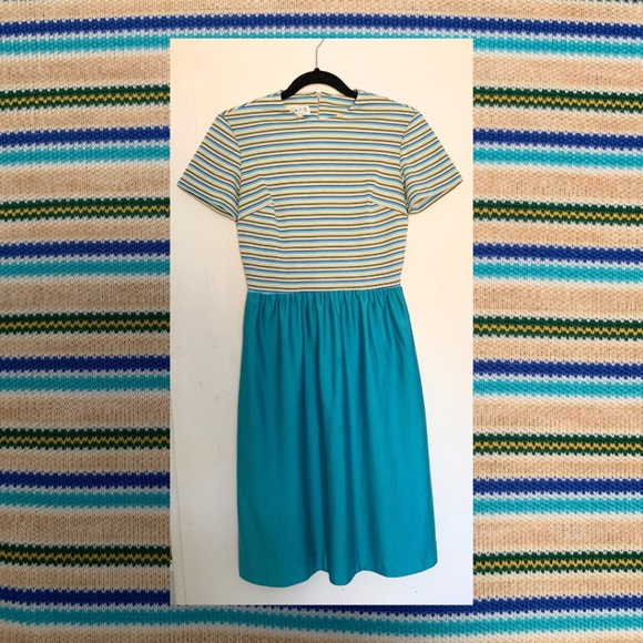 Vintage 70s short sleeve striped a-line dress with matching jacket size S - Picture 1 of 8